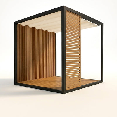 Modern Pergola Designed for Resort-Grade Outdoor Living, Powder-Coated Aluminum, Marine Textiles, Wave Canopy