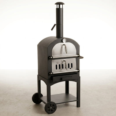Wood-Fired Pizza Oven Designed for Authentic Flavor, Compact Wheeled Cart, Vented Firebox, Built-In Thermometer