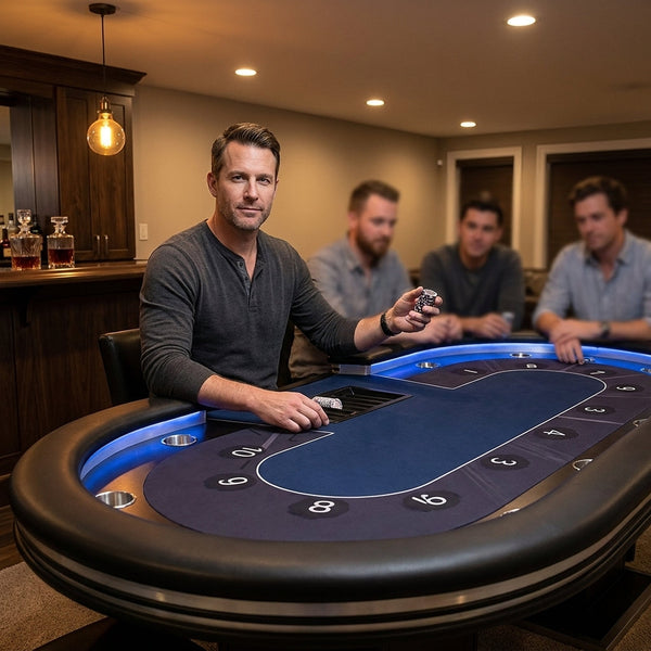 Professional Poker Table Built for High-Stakes Gaming, Stainless Steel Frame, Leather Armrests, 10-Player