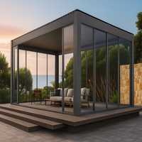 Glass Pavilion Pergola Built for Year-Round Use, Powder-Coated Aluminum Frame, Tempered Glass Walls, LED Lighting