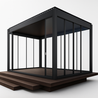 Glass Pavilion Pergola Built for Year-Round Use, Powder-Coated Aluminum Frame, Tempered Glass Walls, LED Lighting